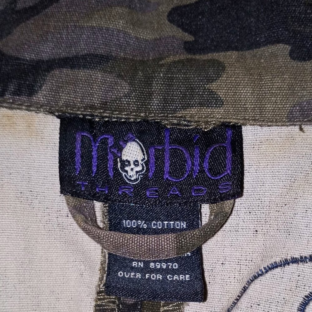 Cool Morbid Threads Denim Jacket Embroidery Beaded Camouflage Women's XL - Picture 13 of 16